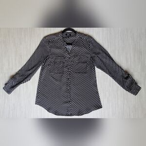 Jones New York Signature Blouse Medium Black White Polka Dot Long Sleeve V Neck